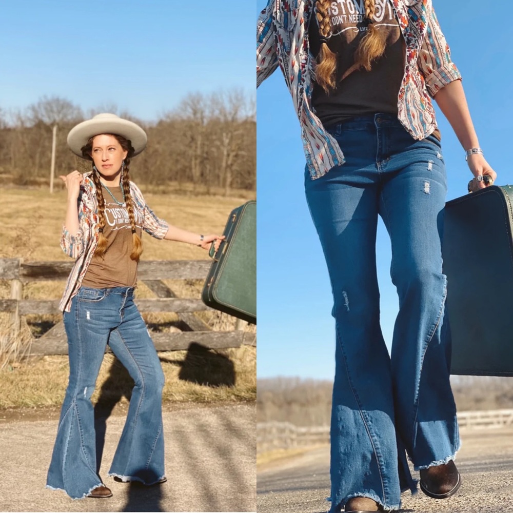 Lucky & Blessed Hitchhiker Mid Rise Flare Jeans 33.5” Inseam